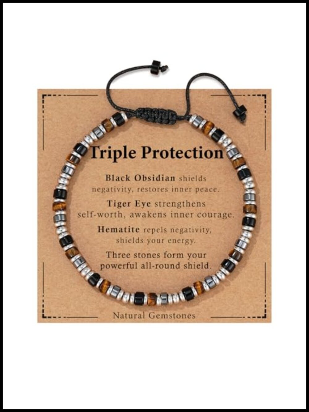 Natural Gemstone Bracelet Healing Crystal Hematite Black Obsidian Tiger Eye